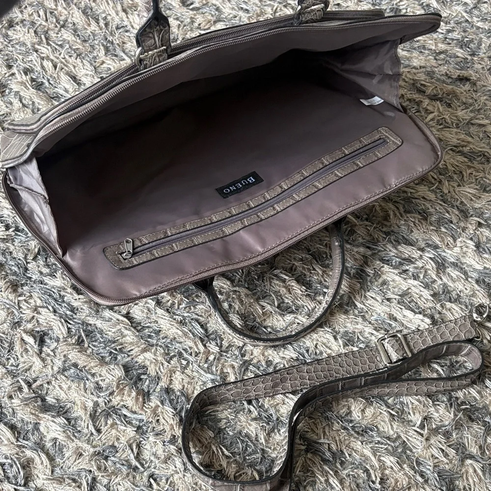 Bueno Croc-Embossed Structured Satchel in Taupe, Silver Hardware, Laptop, Unisex